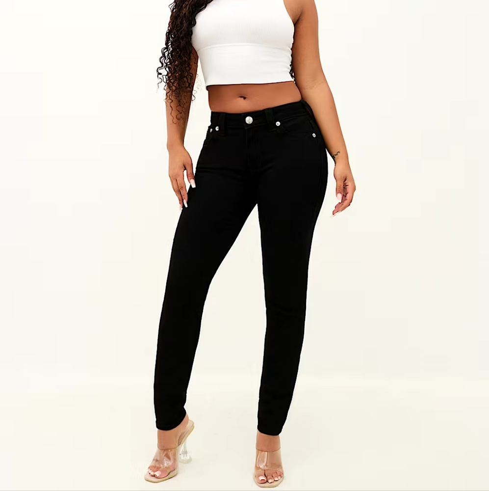 LIKE NEW True Religion Halle Mid Rise Black Super Skinny Jeans 29